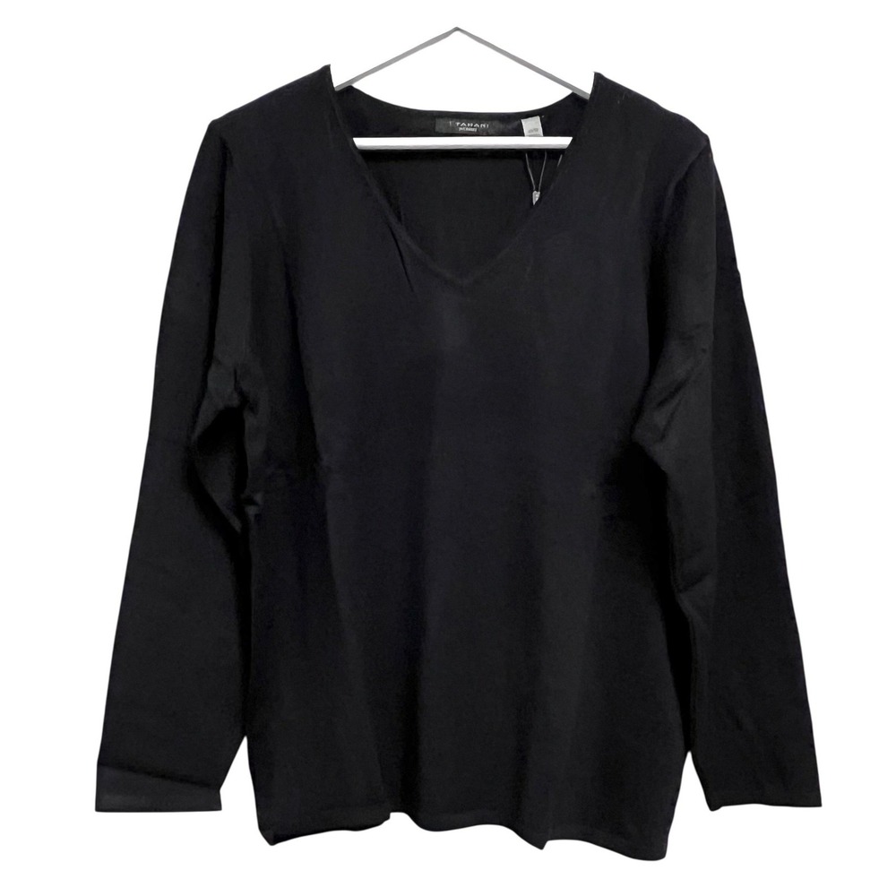 Tahari Sweater Womens 1X V Neck Long Sleeve Pullover Rayon Blend Lightweight